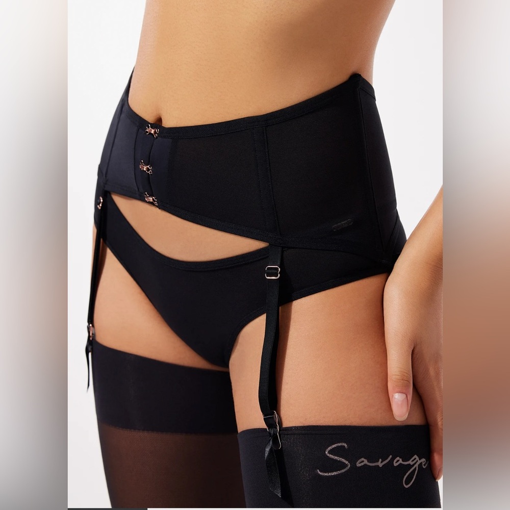 Savage X Fenty See Thru Black Garter Belt, Caviar Small